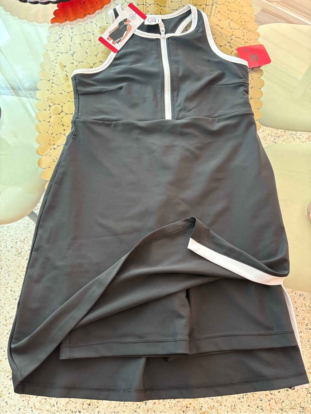 SAGE Black and White Athletic Dress with attached Shorts. Sleeveless. New! Med